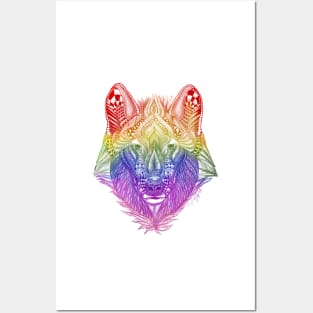 Rainbow Zentangle Wolf Posters and Art